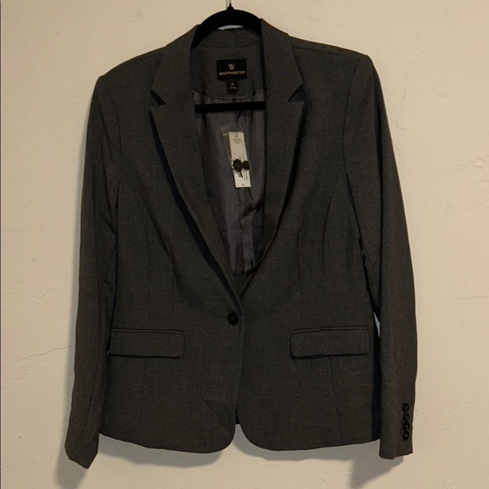 Worthington Size 14 Grey Single Button Polyester Rayon Spandex Suit Jacket - Picture 3 of 16